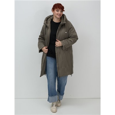 Пальто зимнее утепленное женское большого размера коричневого цвета 7699K