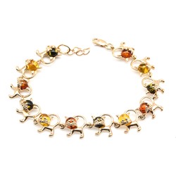 Браслет с янтарем С925 "кошечки" 12*14мм цв.ассорти, 20,5см, 13г