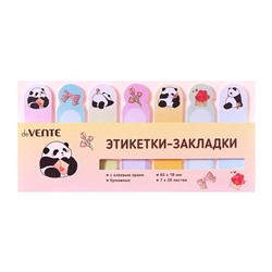Закладки с клеевым краем бумажные deVENTE Panda, 18×65 мм, 7 цветов × 20 листов, в пластиковом пакете с европодвесом