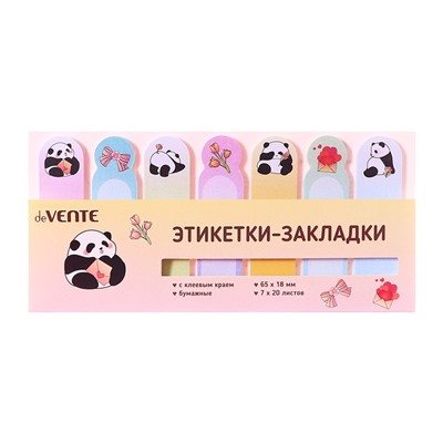 Закладки с клеевым краем бумажные deVENTE Panda, 18×65 мм, 7 цветов × 20 листов, в пластиковом пакете с европодвесом