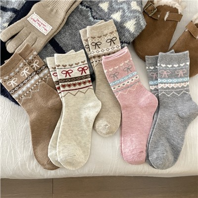 Japanese demi-season cashmere with bow, keep warm knee socks, increased thickness, mid-length