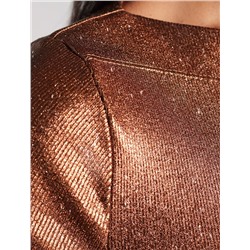 Футболка облегающая из хлопка в рубчик с вырезом лодочка с матовым покрытием металлик