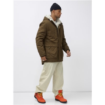 Парка мужская зимняя удлиненная с мехом темно-коричневого цвета 2608TK