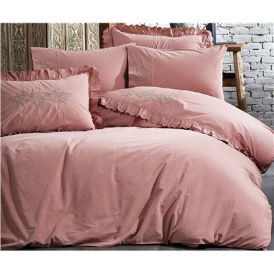 2 сп. Евро Комплект Постельного Белья Cotton Saten Elsa Şeftali Çift - EcoCotton