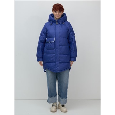 Куртка зимняя женская с капюшоном модная синего цвета 7341S