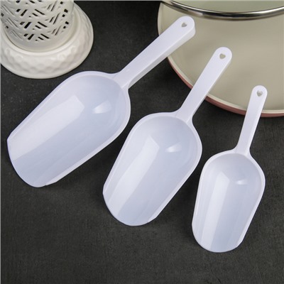 Набор совков Доляна, 3 шт., 15.5×5.5×2.5 / 18.7×6.7×3 / 22.1×8×3.1 см, белые