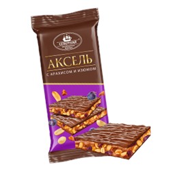 Конфеты глазированные Аксель с карамелью, арахисом и изюмом 90гр