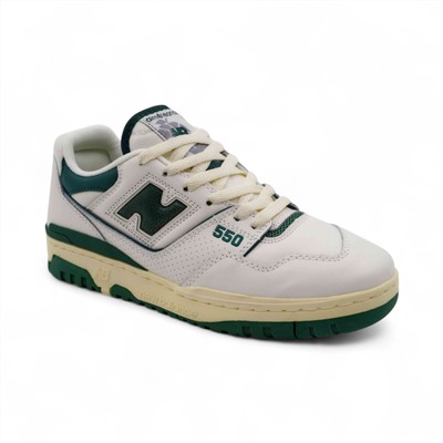 Кроссовки из натуральной кожи ВВ550 бело зеленые п/п