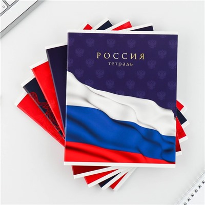 Тетрадь в клетку, 48 л., А5, на скрепке, блок №1 «Россия» МИКС