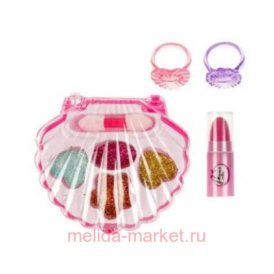 Unicorns Beauty Набор тени для век 4 цвета с блестками+помада+аппликатор Ракушка 2729