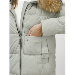 Куртка женская зимняя с мехом енот премиум класса светло-зеленого цвета 3146ZS