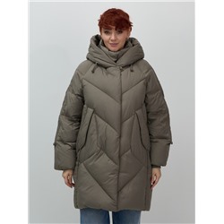 Пальто двубортная зимнее утепленное женское светло-коричневого цвета 7732SK