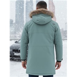 Парка зимняя мужская с капюшоном и мехом енот зеленого цвета 9537-1Z