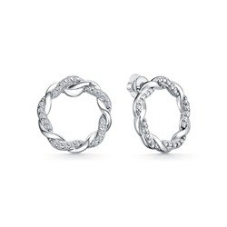 Серьги с фианитом родированные серебро 925*