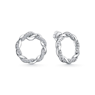 Серьги с фианитом родированные серебро 925*