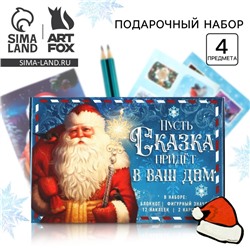 Подарочный набор новогодний, блокнот, карандаши простые 2 шт., наклейки, значок «Сказка»