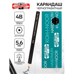 Карандаш утолщенный чернографитный 5.6 мм, Koh-I-Noor Jumbo Black Star 1820 4B, L=175 мм