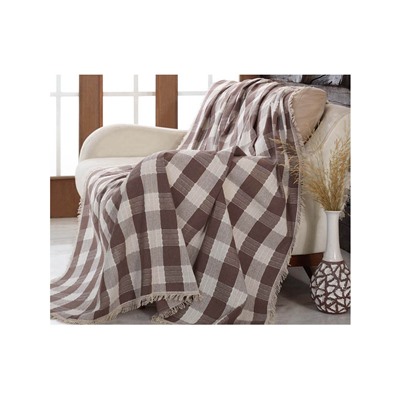 Покрывало Накидка на Диван 180x230 см. 100% Хлопок Koltuk Örtüsü Naturel Max.Kareli Kahve