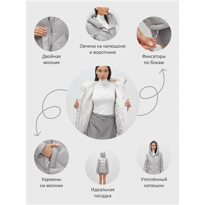 Куртка зимняя женская из овчина стильная и модная серого цвета 7348Sr