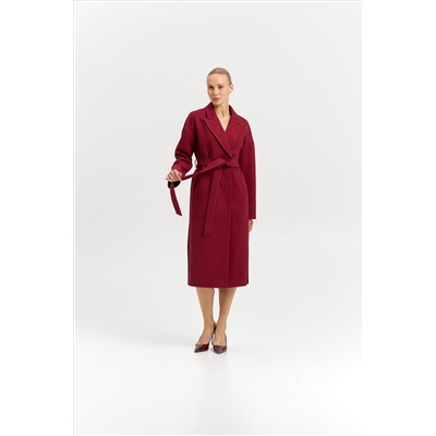 Пальто женское демисезонное 26820 (бордовый/ёлочка)