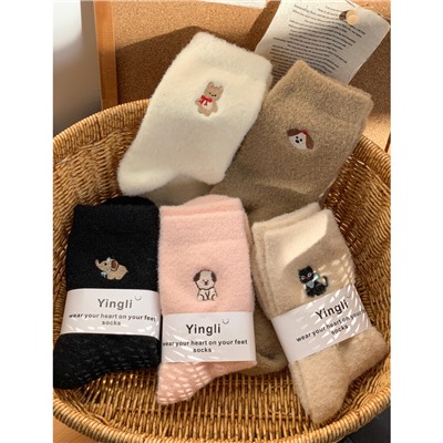 Cartoon velvet demi-season embroidery, keep warm winter knee socks, with embroidery