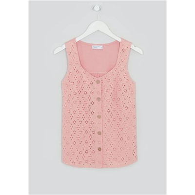 Broderie Button Front Vest Top