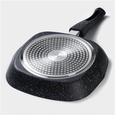 Сковорода-гриль Magistro Dark, 24×24 см, квадратная, ручка съёмная soft-touch, антипригарное покрытие, индукция, чёрная