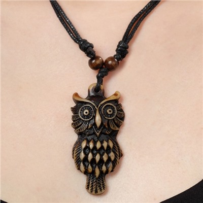 Кулон на шнурке «Филин», коричнево-чёрный на чёрном шнурке, 80 см