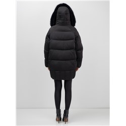 Куртка зимняя женская с мехом и капюшоном тренд черного цвета 7660Ch