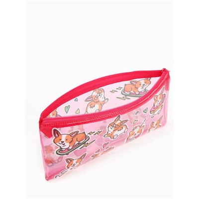 Косметичка - пенал на молнии, с ярким принтом, розовая
