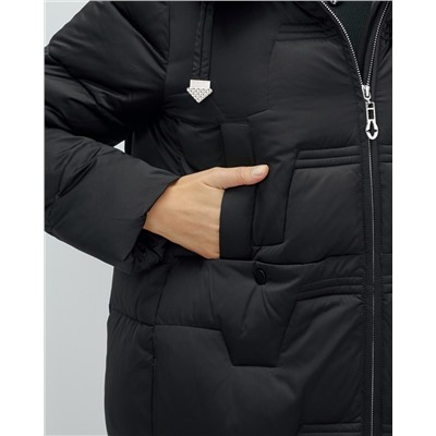 Пальто зимнее утепленное с капюшоном женское черного цвета 7638Ch