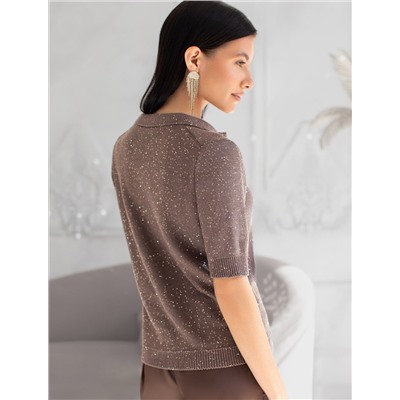 Джемпер поло с застежкой на пуговицы из хлопковой пряжи с пайетками