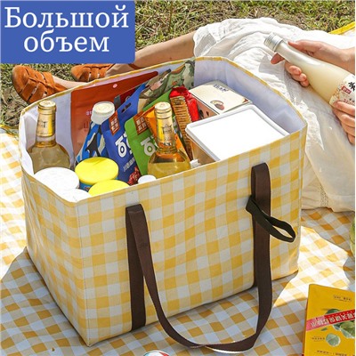 Термосумка для пикника, с "крышкой" на завязках, размер 38х28х28 см 1090 зеленый_лист