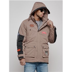 Куртка мужская зимняя с капюшоном молодежная коричневого цвета 88906K