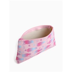 Косметичка на молнии плоская, маленькая, с рисунком, розовая