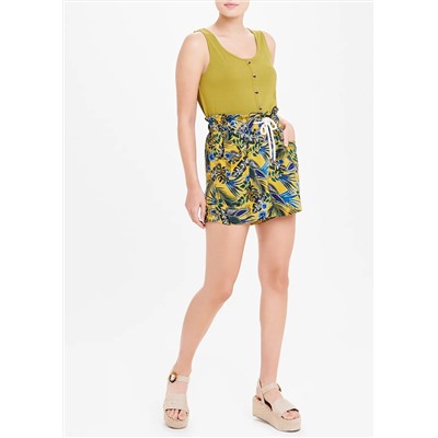 Palm Print Rope Belt Shorts