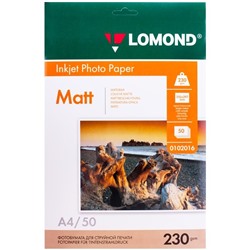 Фотобумага А4 для стр. принтеров Lomond, 230г/м2 (50л) мат.одн.