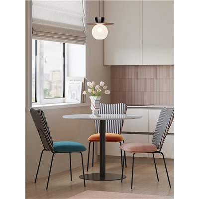 Стол обеденный Trond, Ø100 см, белый мрамор/черный