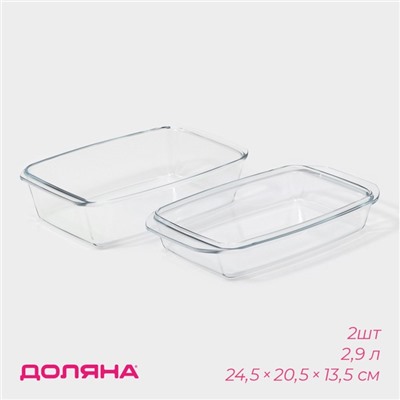 Кастрюля для запекания Доляна «Утятница», 2.9 л, 24.5×20.5×13.5 см, жаропрочное стекло, прозрачная