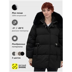 Куртка зимняя женская с мехом и капюшоном тренд черного цвета 7639Ch