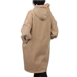 2247 BEIGE Толстовка-платье женская (85% хлопок, 10% полиэстер, 5% спандекс)