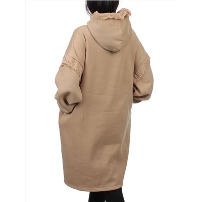 2247 BEIGE Толстовка-платье женская (85% хлопок, 10% полиэстер, 5% спандекс)