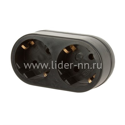 Разветвитель сетевой Perfeo "RU POWER" 2 гнезда; 16A; с заземлением (черный) 2Т2