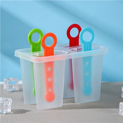 Форма для мороженого Доляна «Симпл», 12.5×7×10 см, 4 ячейки, 50 мл, пластик, прозрачная