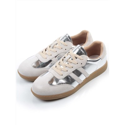 03-270-6C GREY/SILVER Кеды женские (натуральная кожа)