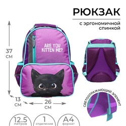 Рюкзак школьный, 37×26×13 см, эргономичная спинка, Calligrata ОРТ «Котик чёрный»