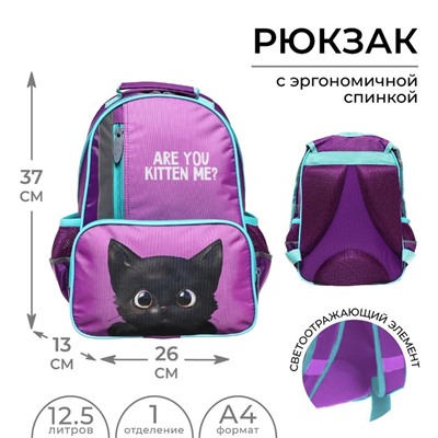 Рюкзак школьный, 37×26×13 см, эргономичная спинка, Calligrata ОРТ «Котик чёрный»