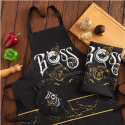 Кухонный набор Boss, фартук 70х60 см, прихватка 20х20 см, полотенце 35х60см