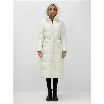 Пальто утепленное стеганное зимнее с капюшоном женское бежевого цвета 9609B
