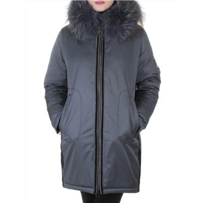 E-1961 DK. GREY Пальто женское с натуральным мехом Evcanbady